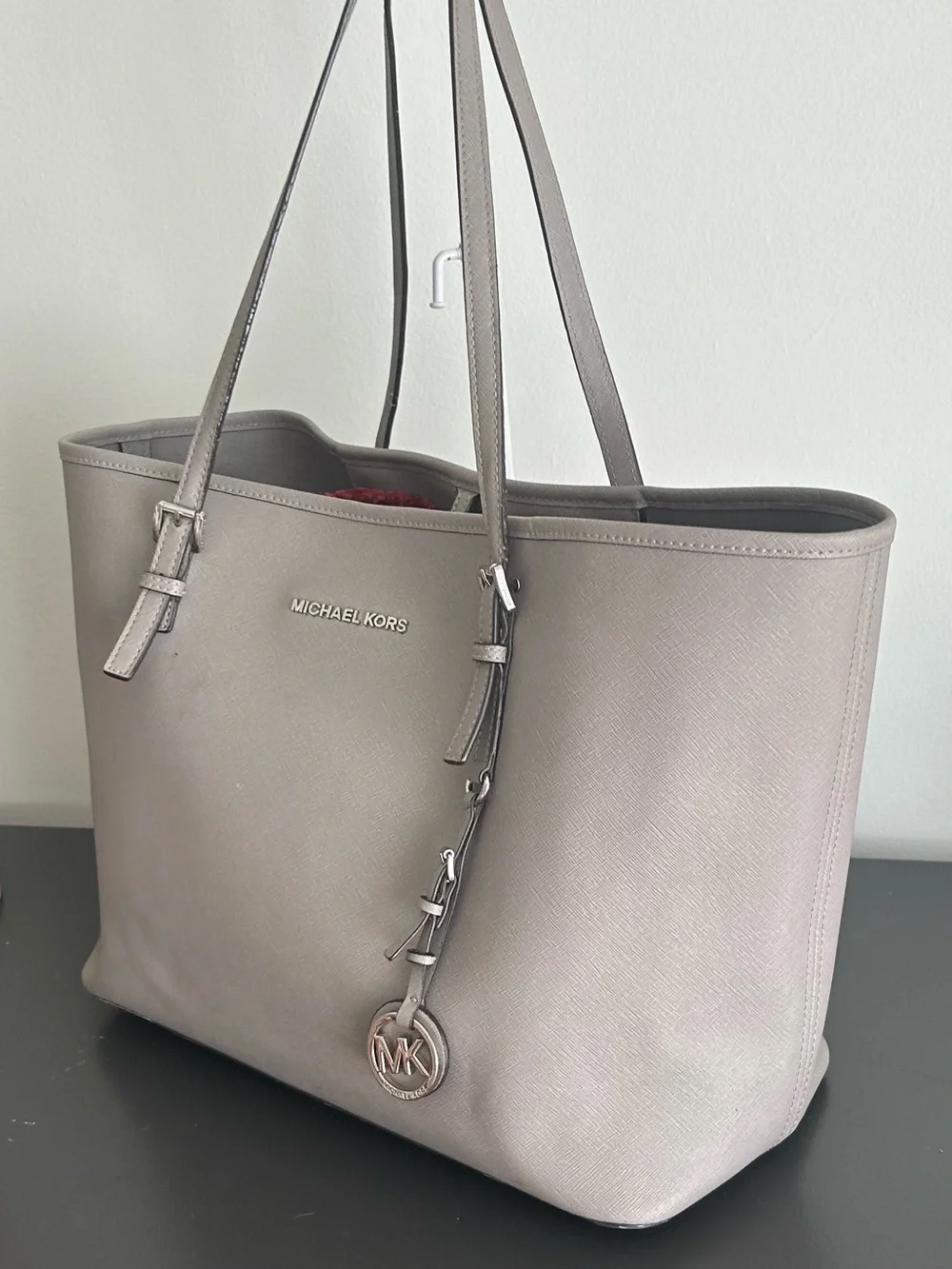 Michael Kors Jet Set Gray Saffiano Leather Large Tote Shoulder Bag